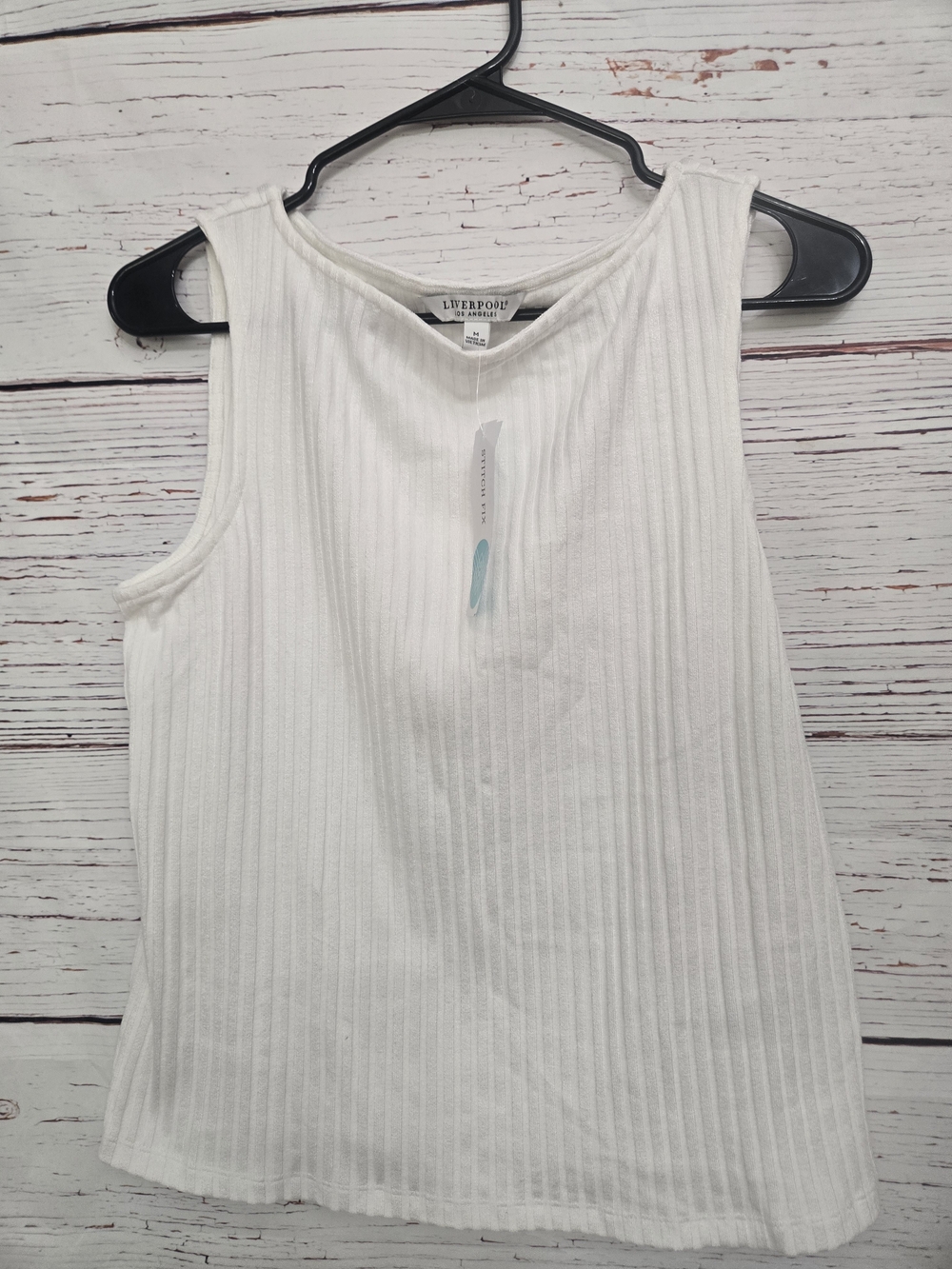 Liverpool Los Angeles Sleeveless Boat Neck Rib Knit Top White M